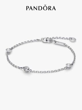 Pandora Era Bezel Sterling Silver Lab-grown Diamond Station Chain Bracelet